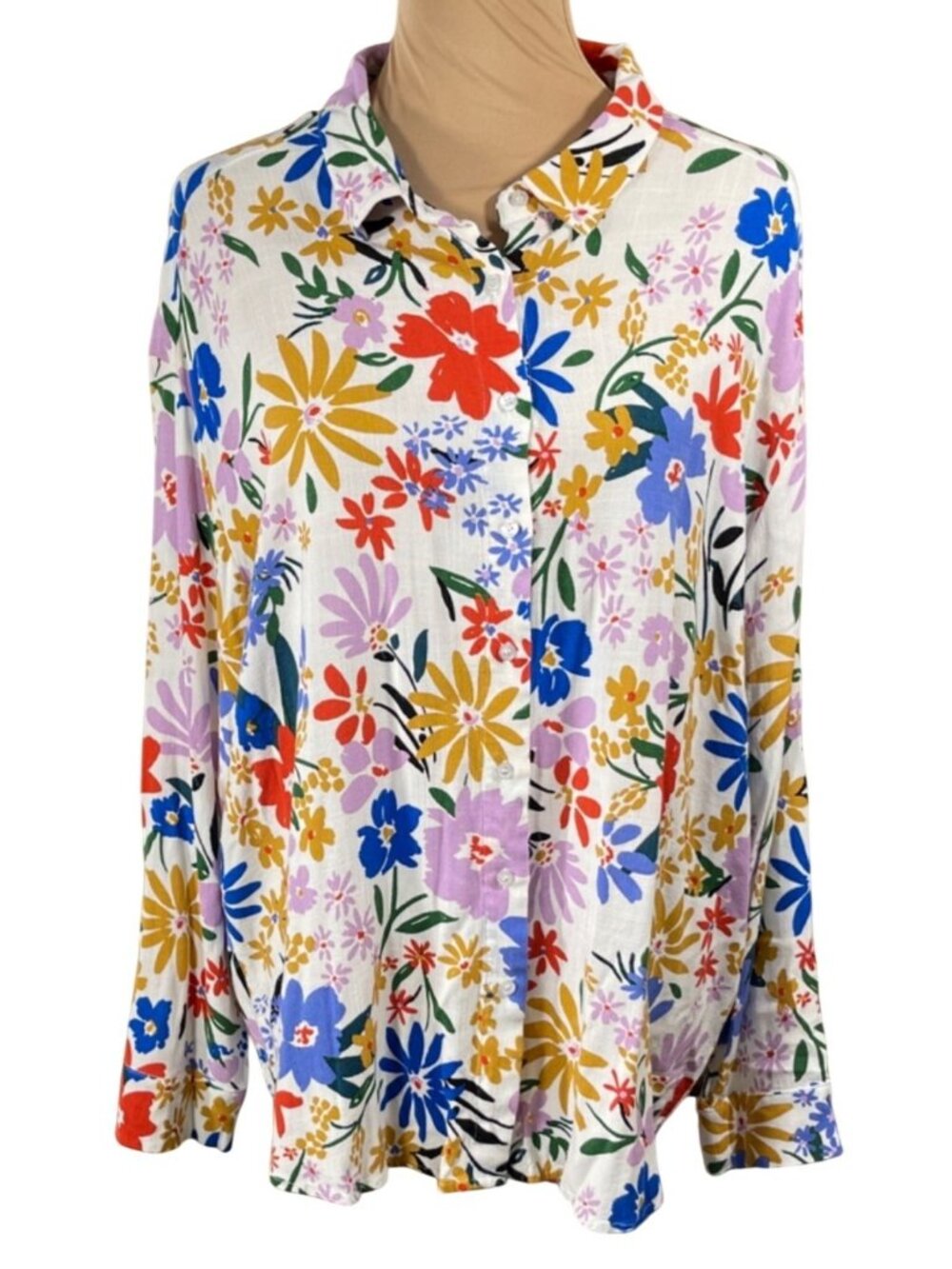 Sugarlips Bold Floral Top Shirt Women's Size M Medium Blue Red White